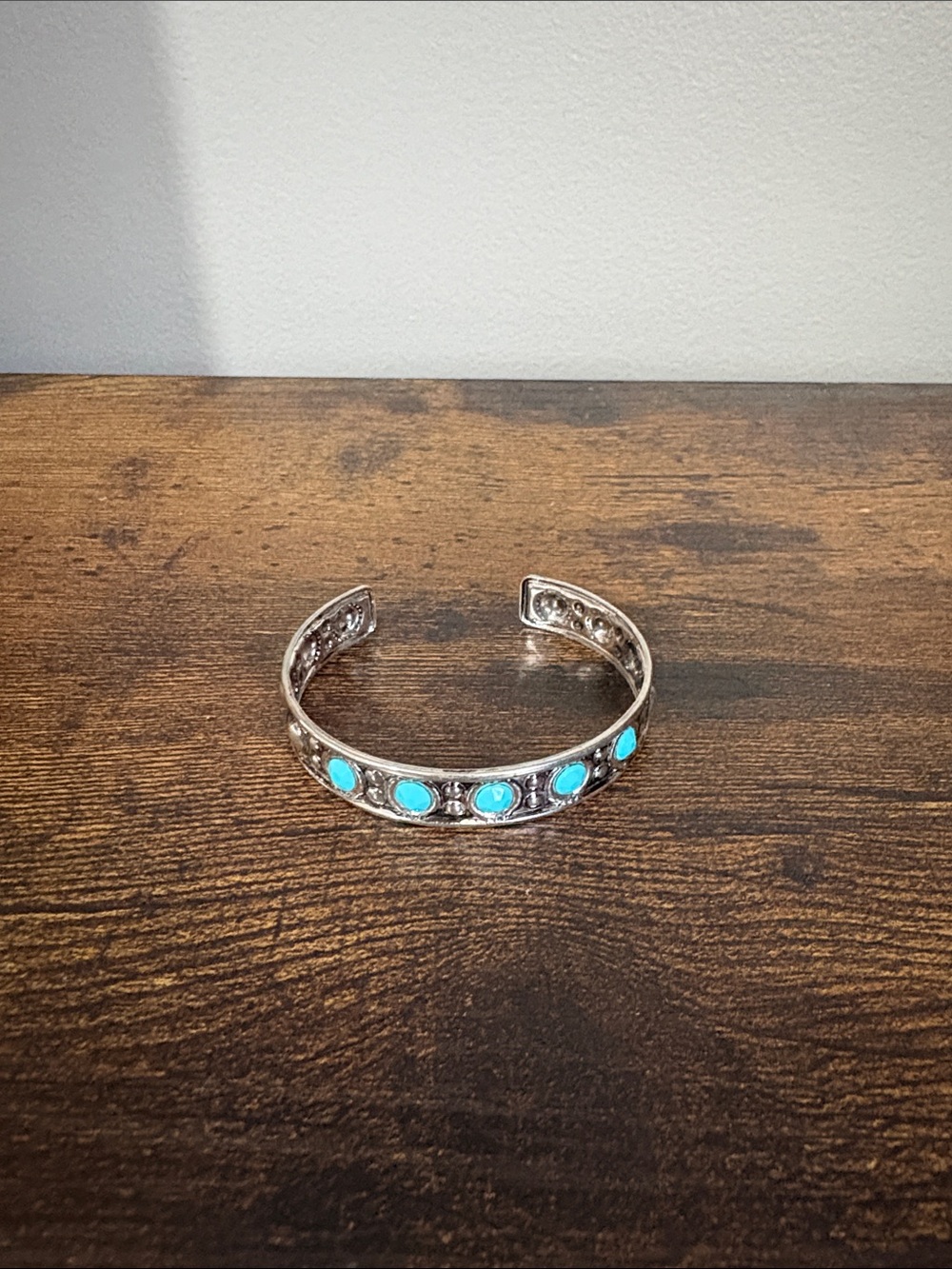 Western Turquoise Stone Silver-Tone Open Cuff Bracelet - Women Jewelry